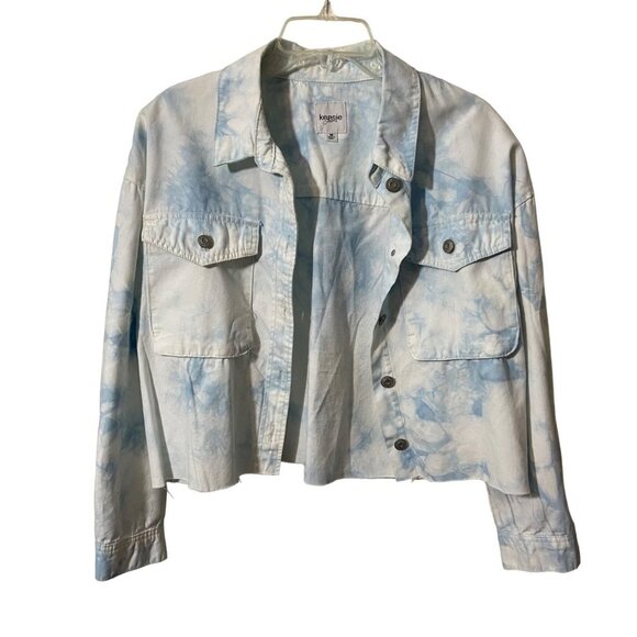 Kensie Jeans‎ Women Cloud Tie Die Cropped Jacket M Long Sleeve Pockets Retro Y2K - Picture 1 of 10